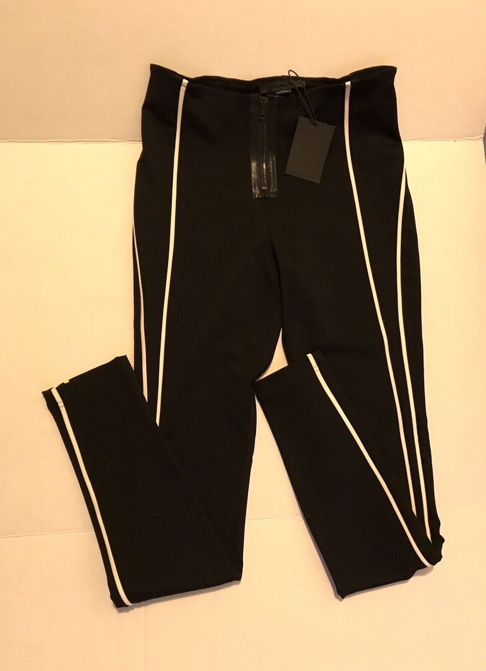 ALEXANDER WANG Black LEGGINGS w/ White STRIPES Size 2 New NWT 2